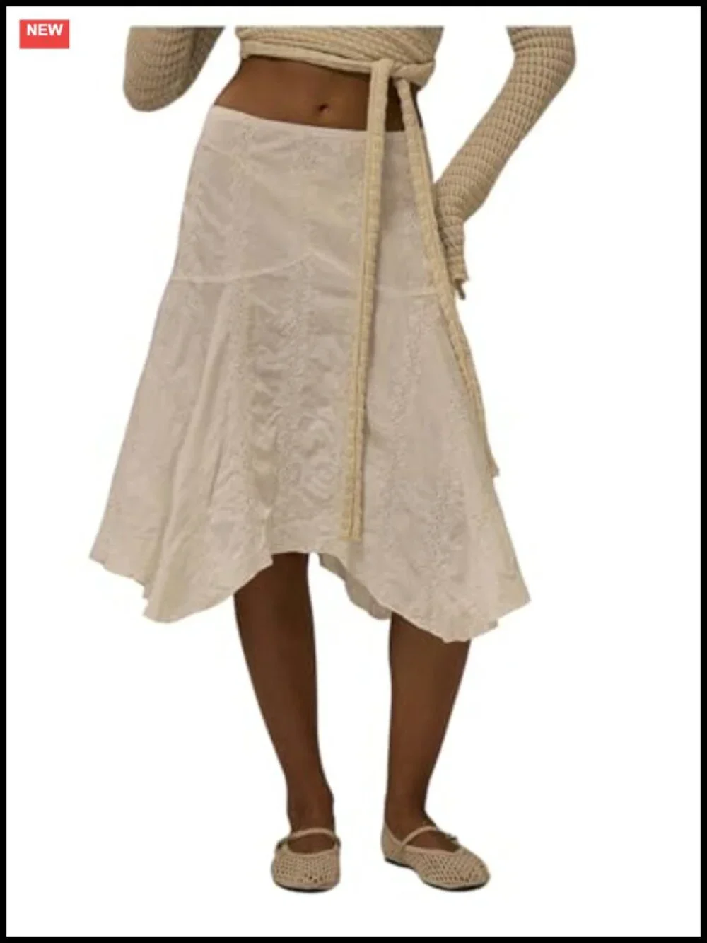 Ruffled A-Line Midi Skirt with Eyelet Embroidery, Low Rise, Summer Boho